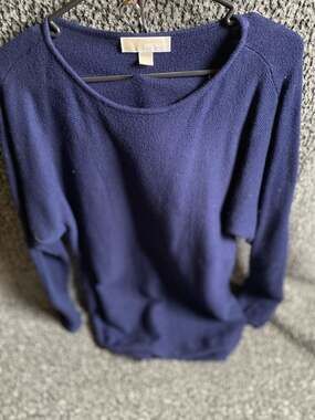 MICHAEL Michael Kors Navy Blue Wide Neck Sweater with Gold Side Zippers Size L